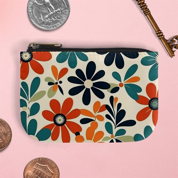 Retro Scandinavian Nordic Flowers Pattern 2 Mini Coin Purse