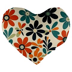 Retro Scandinavian Nordic Flowers Pattern 2 Large 19  Premium Heart Shape Cushions by violetheavensky