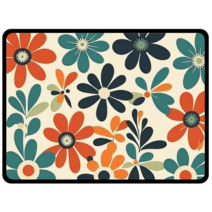 Retro Scandinavian Nordic Flowers Pattern 2 Two Sides Fleece Blanket (Large)