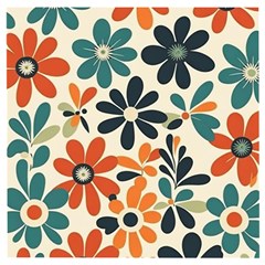 Retro Scandinavian Nordic Flowers Pattern 2 Wooden Puzzle Square by violetheavensky