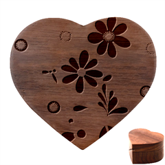 Retro Scandinavian Nordic Flowers Pattern 2 Heart Wood Jewelry Box by violetheavensky