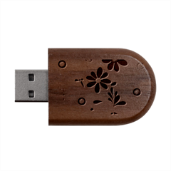 Retro Scandinavian Nordic Flowers Pattern 2 Wood Oval Usb Flash Drive by violetheavensky