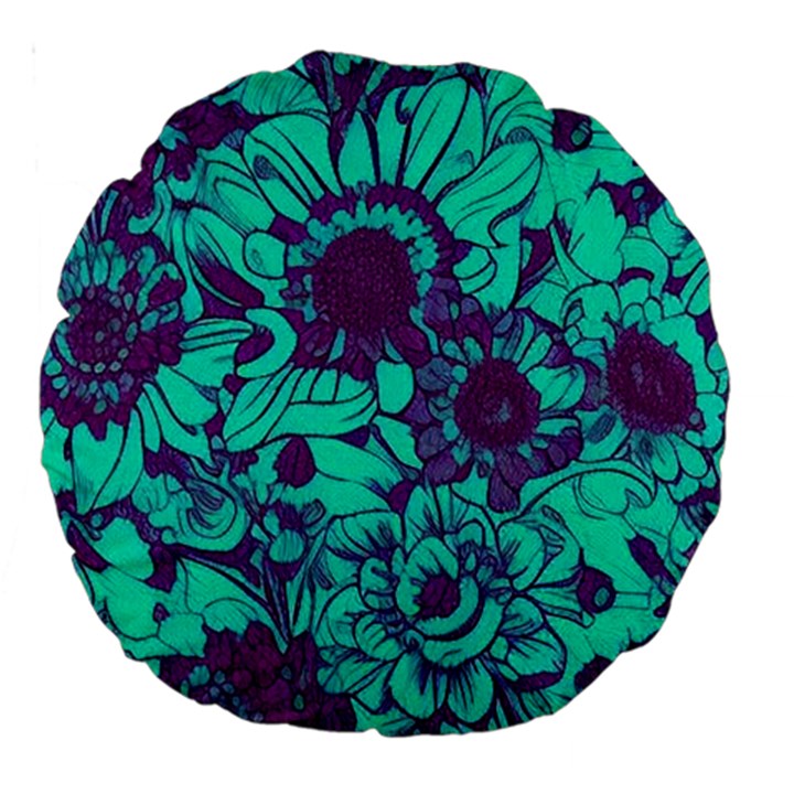 Mid Century Retro Floral 1970s 1960s Pattern 101 Large 18  Premium Round Cushions