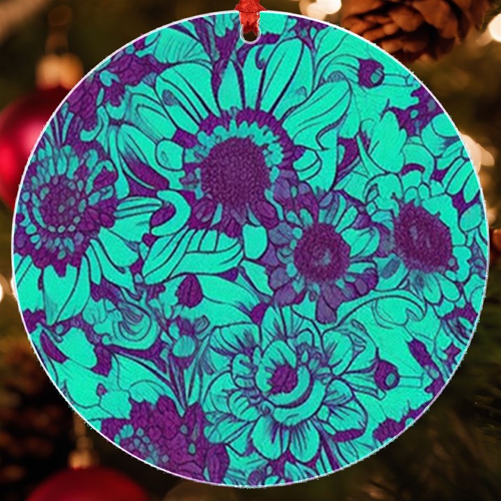 Mid Century Retro Floral 1970s 1960s Pattern 101 UV Print Acrylic Ornament Round