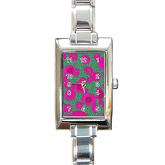 Mid Century Retro Floral 1970s 1960s Pattern 97 Rectangle Italian Charm Watch by violetheavensky