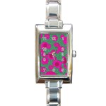 Mid Century Retro Floral 1970s 1960s Pattern 97 Rectangle Italian Charm Watch Front