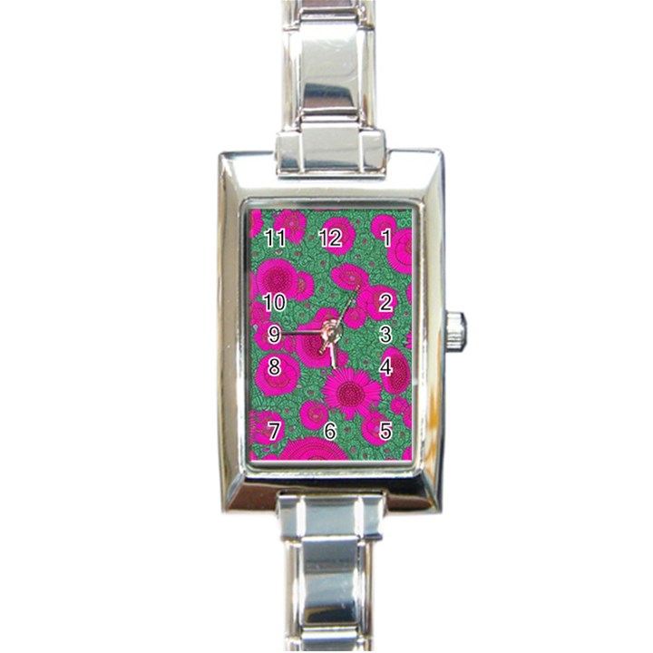 Mid Century Retro Floral 1970s 1960s Pattern 97 Rectangle Italian Charm Watch