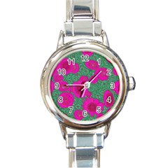 Mid Century Retro Floral 1970s 1960s Pattern 97 Round Italian Charm Watch by violetheavensky