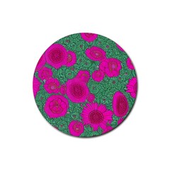 Mid Century Retro Floral 1970s 1960s Pattern 97 Rubber Coaster (round) by violetheavensky