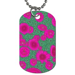 Mid Century Retro Floral 1970s 1960s Pattern 97 Dog Tag (one Side) by violetheavensky