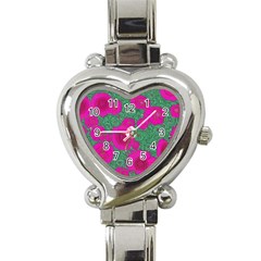 Mid Century Retro Floral 1970s 1960s Pattern 97 Heart Italian Charm Watch by violetheavensky