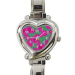 Mid Century Retro Floral 1970s 1960s Pattern 97 Heart Italian Charm Watch Front