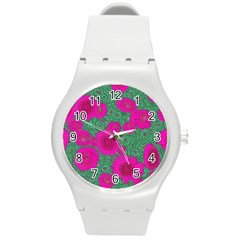 Mid Century Retro Floral 1970s 1960s Pattern 97 Round Plastic Sport Watch (m) by violetheavensky