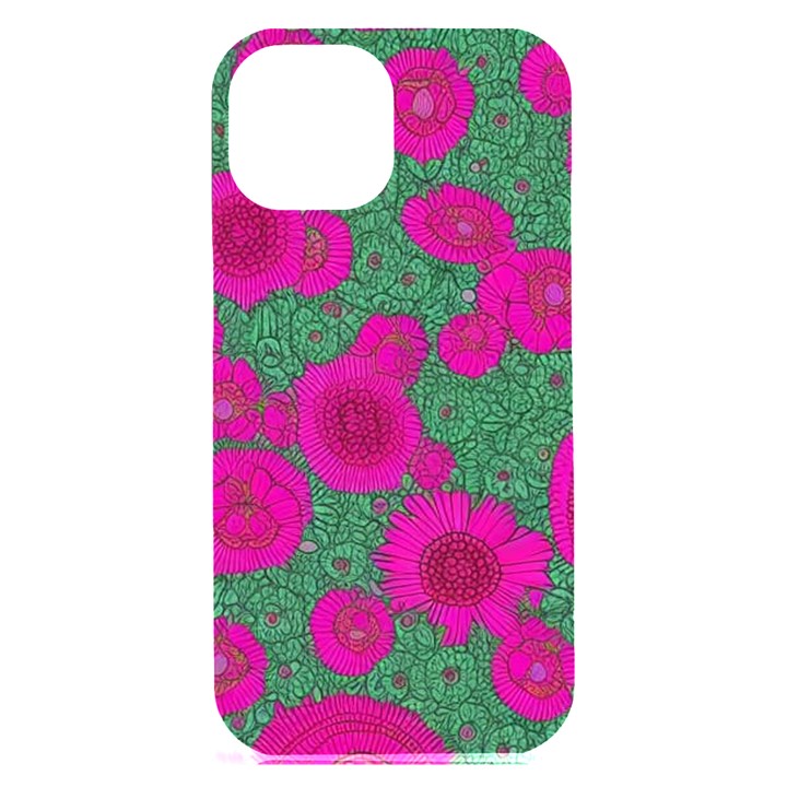 Mid Century Retro Floral 1970s 1960s Pattern 97 iPhone 15 Plus Black UV Print PC Hardshell Case