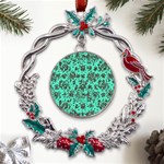 Mid Century Retro Floral 1970s 1960s Pattern 102 Metal X mas Wreath Holly leaf Ornament Front