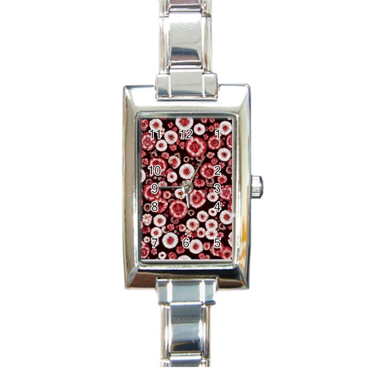 Mid Century Retro Floral 1970s 1960s Pattern 96 Rectangle Italian Charm Watch