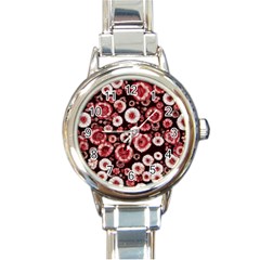 Mid Century Retro Floral 1970s 1960s Pattern 96 Round Italian Charm Watch by violetheavensky