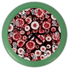 Mid Century Retro Floral 1970s 1960s Pattern 96 Color Wall Clock by violetheavensky