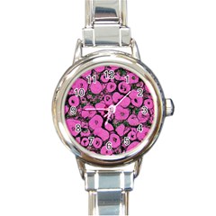 Mid Century Retro Floral 1970s 1960s Pattern 100 Round Italian Charm Watch by violetheavensky