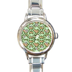 Retro 1880s Flowers Pattern 5 Round Italian Charm Watch by violetheavensky