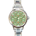 Retro 1880s Flowers Pattern 5 Round Italian Charm Watch Front