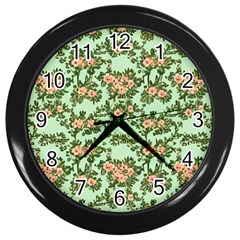 Retro 1880s Flowers Pattern 5 Wall Clock (black) by violetheavensky