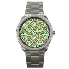 Retro 1880s Flowers Pattern 5 Sport Metal Watch by violetheavensky