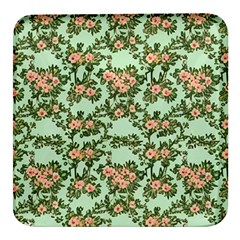 Retro 1880s Flowers Pattern 5 Square Glass Fridge Magnet (4 Pack) by violetheavensky