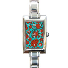 Mid Century Retro Floral 1970s 1960s Pattern 103 Rectangle Italian Charm Watch by violetheavensky