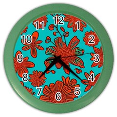 Mid Century Retro Floral 1970s 1960s Pattern 103 Color Wall Clock by violetheavensky