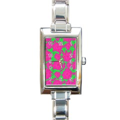 Mid Century Retro Floral 1970s 1960s Pattern 98 Rectangle Italian Charm Watch by violetheavensky