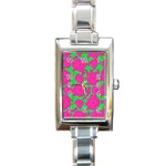 Mid Century Retro Floral 1970s 1960s Pattern 98 Rectangle Italian Charm Watch Front