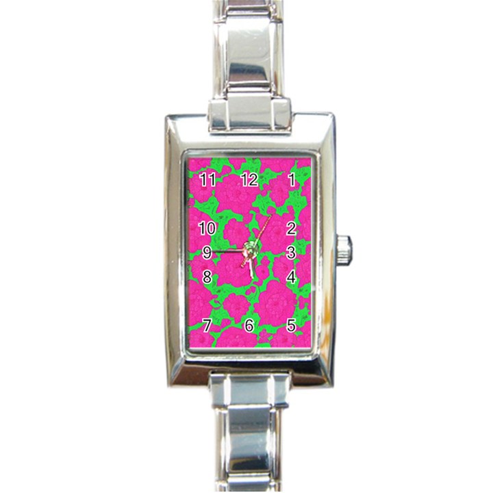 Mid Century Retro Floral 1970s 1960s Pattern 98 Rectangle Italian Charm Watch