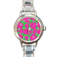 Mid Century Retro Floral 1970s 1960s Pattern 98 Round Italian Charm Watch by violetheavensky