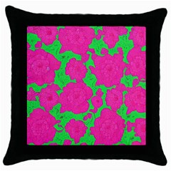 Mid Century Retro Floral 1970s 1960s Pattern 98 Throw Pillow Case (black) by violetheavensky