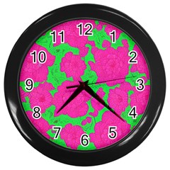 Mid Century Retro Floral 1970s 1960s Pattern 98 Wall Clock (black) by violetheavensky