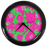 Mid Century Retro Floral 1970s 1960s Pattern 98 Wall Clock (Black) Front