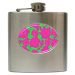 Mid Century Retro Floral 1970s 1960s Pattern 98 Hip Flask (6 oz) Front