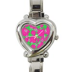 Mid Century Retro Floral 1970s 1960s Pattern 98 Heart Italian Charm Watch Front