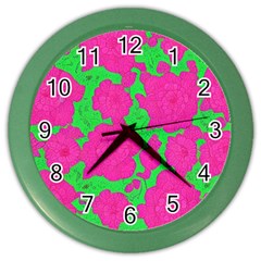 Mid Century Retro Floral 1970s 1960s Pattern 98 Color Wall Clock by violetheavensky