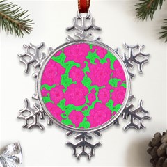 Mid Century Retro Floral 1970s 1960s Pattern 98 Metal Large Snowflake Ornament by violetheavensky