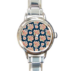 Retro 1880s Flowers Pattern 7 Round Italian Charm Watch by violetheavensky