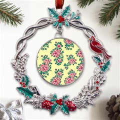 Retro 1880s Flowers Pattern 8 Metal X mas Wreath Holly Leaf Ornament by violetheavensky