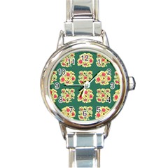 Retro 1880s Flowers Pattern 6 Round Italian Charm Watch by violetheavensky