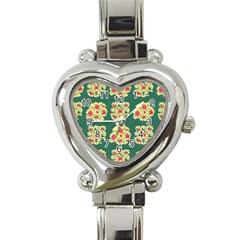 Retro 1880s Flowers Pattern 6 Heart Italian Charm Watch by violetheavensky