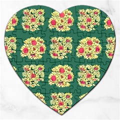 Retro 1880s Flowers Pattern 6 Jigsaw Puzzle (heart) by violetheavensky