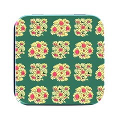 Retro 1880s Flowers Pattern 6 Square Metal Box (black) by violetheavensky