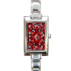 Mid Century Retro Floral 1970s 1960s Pattern 105 Rectangle Italian Charm Watch by violetheavensky