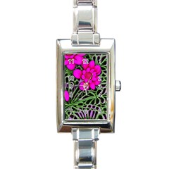 Mid Century Retro Floral 1970s 1960s Pattern 99 Rectangle Italian Charm Watch by violetheavensky