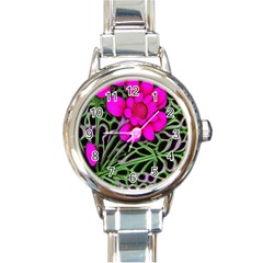 Mid Century Retro Floral 1970s 1960s Pattern 99 Round Italian Charm Watch by violetheavensky